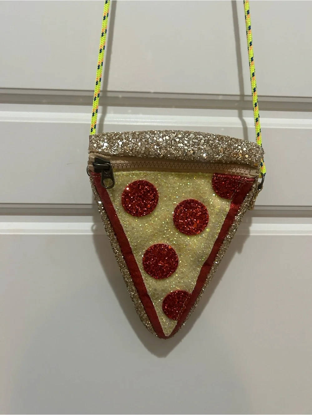 Crewcuts Glitter Pizza Slice Crossbody Bag - Red, Yellow, Gold
